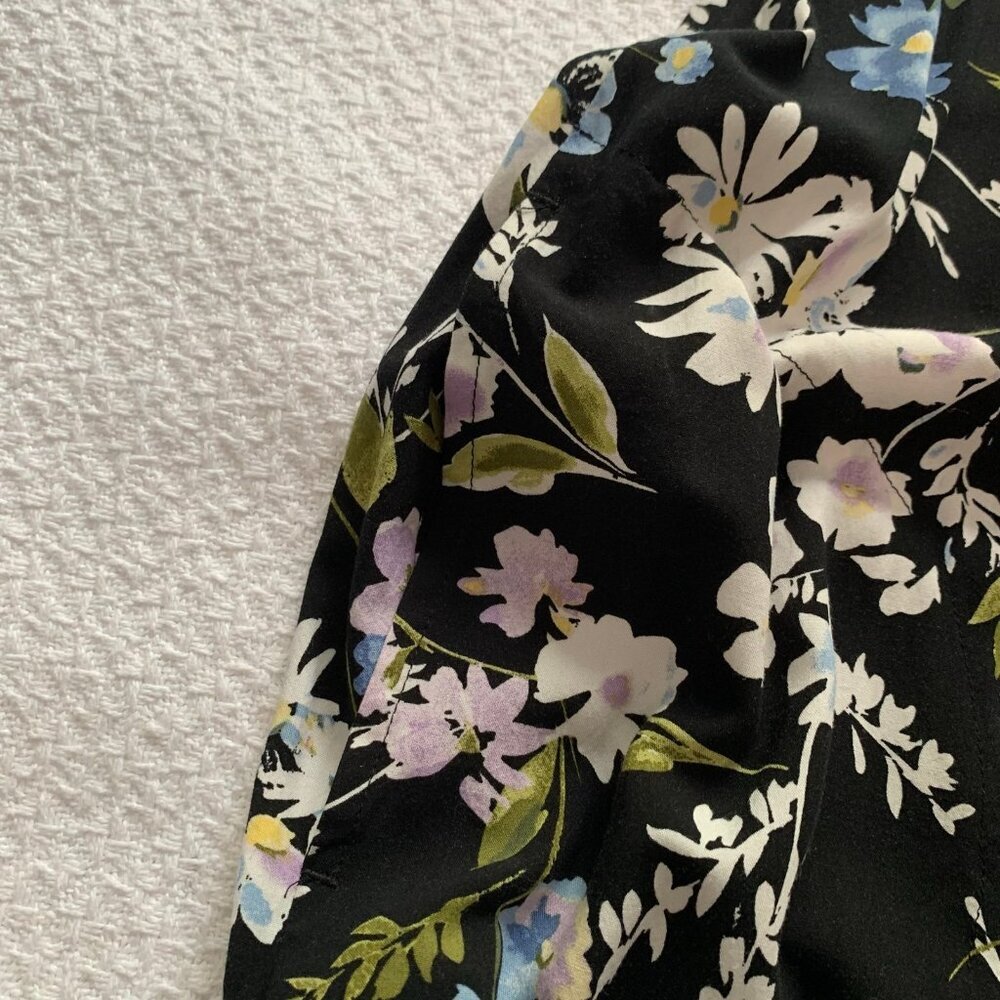 J. Jill Women Mixed Floral Print Sleeveless Shift Dress Black Blue Pom Pom Hem‎ - Picture 9 of 11